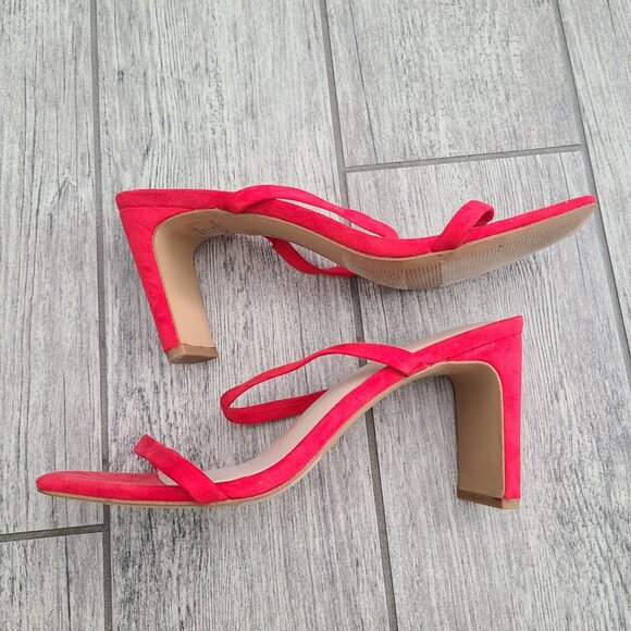 The Drop Avery Women's Red Suede Strappy Square-Toe Heeled Sandals Size 10 - Picture 9 of 12